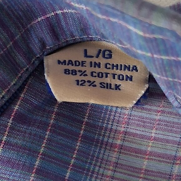 Tommy Bahama Shirt Men Large Purple Stripe Silk Cotton Blend Long Sleeve - Picture 7 of 7